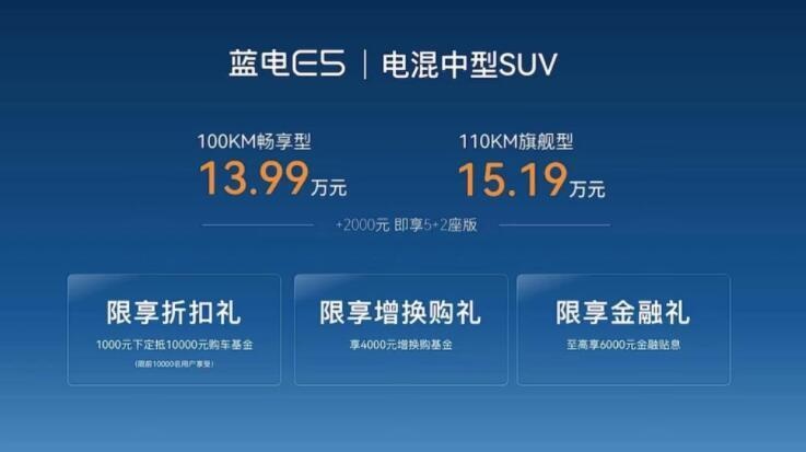 华为车机加持！综合续航1150km，蓝电七座中型SUV E5售13.9