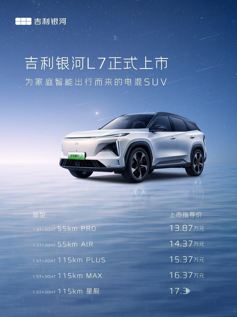 起售价13.87万，吉利银河L7竞争力如何？能打开混动市场吗？