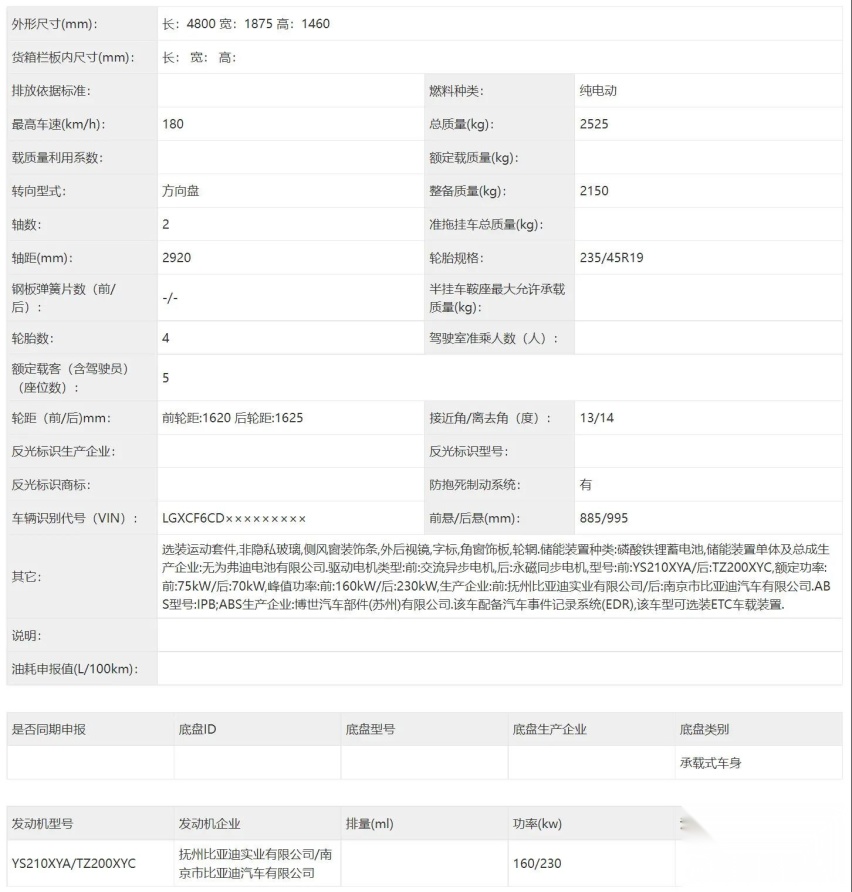 比亚迪海报申报信息曝光 3.8秒破百 配置很遗憾？