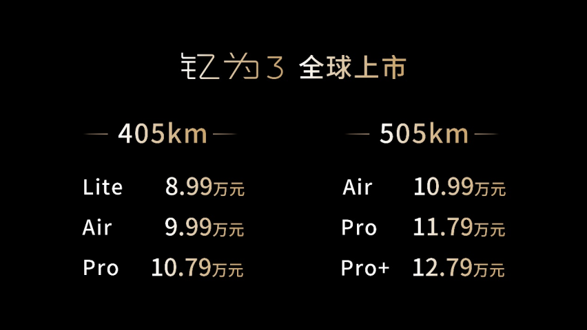 售价8.99万元起 钇为3全球上市 重新定义纯电A级车