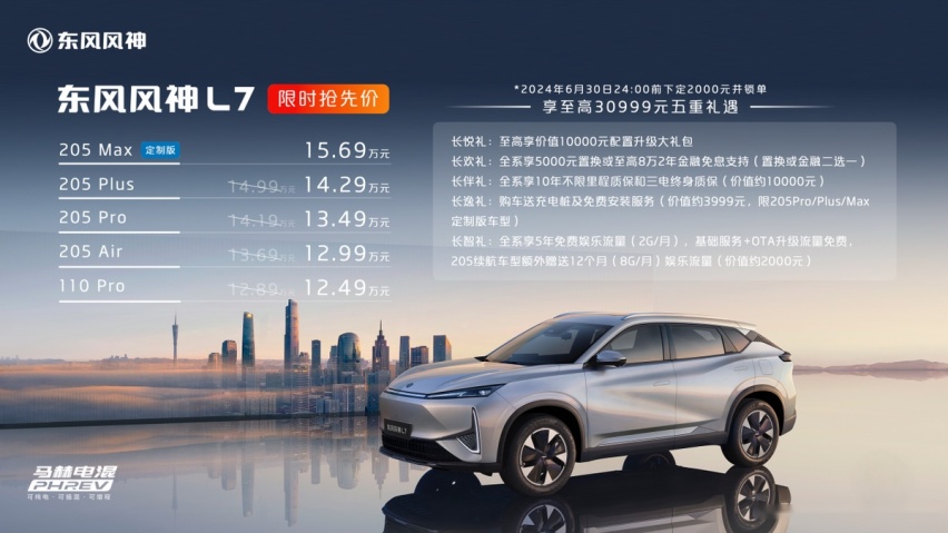 205km纯电续航版12.99万起 东风风神L7上市即交付