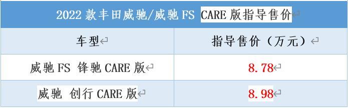 2022款丰田威驰/威驰FS CARE版上市，售价8.78万起
