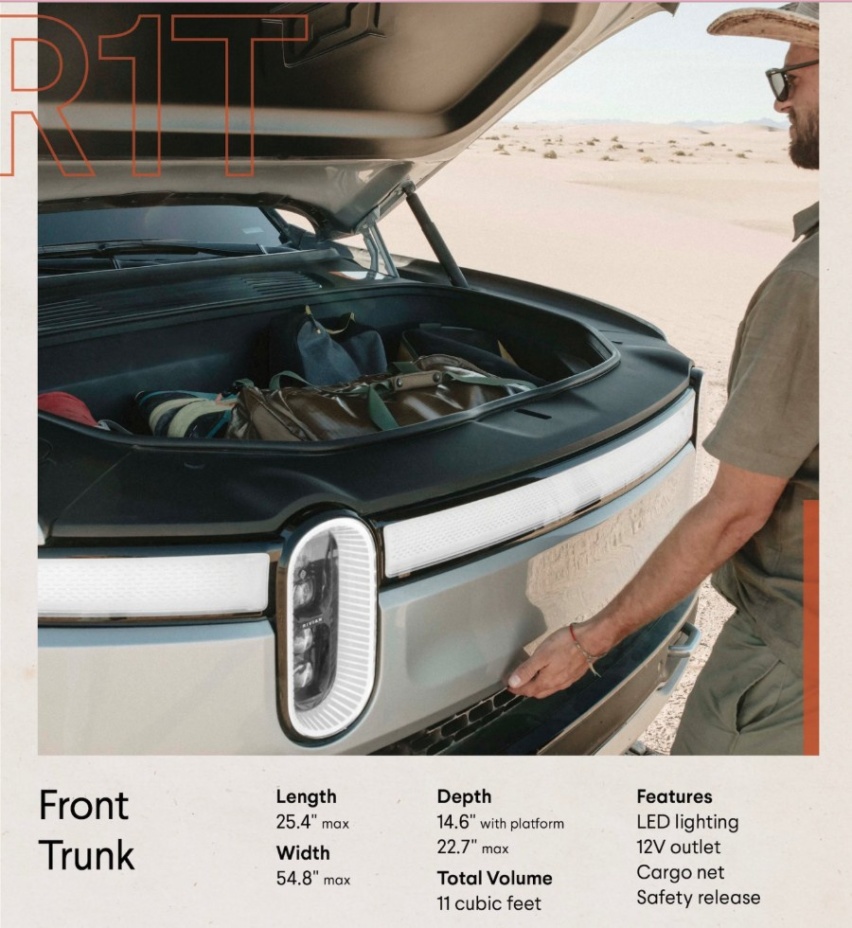 大容积&多功能，拓展玩法多多，RIVIAN R1T储物信息
