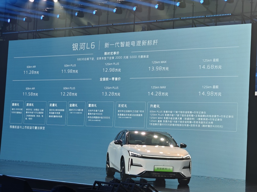 吉利银河L6正式上市 售价：11.58-14.98万元