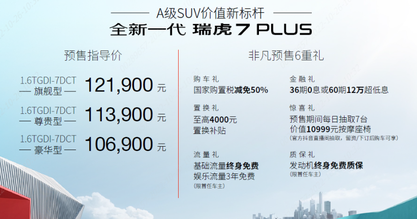 10.69万元起 全新一代瑞虎7 PLUS开启预售