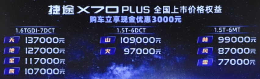 捷途X70 PLUS上市，售价7.7万-13.7万元