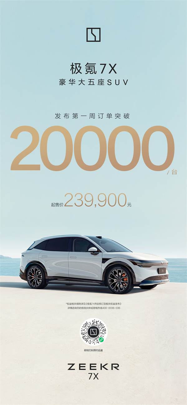 23.99万元起售 极氪7X第一周订单突破20000台 9月20日上市