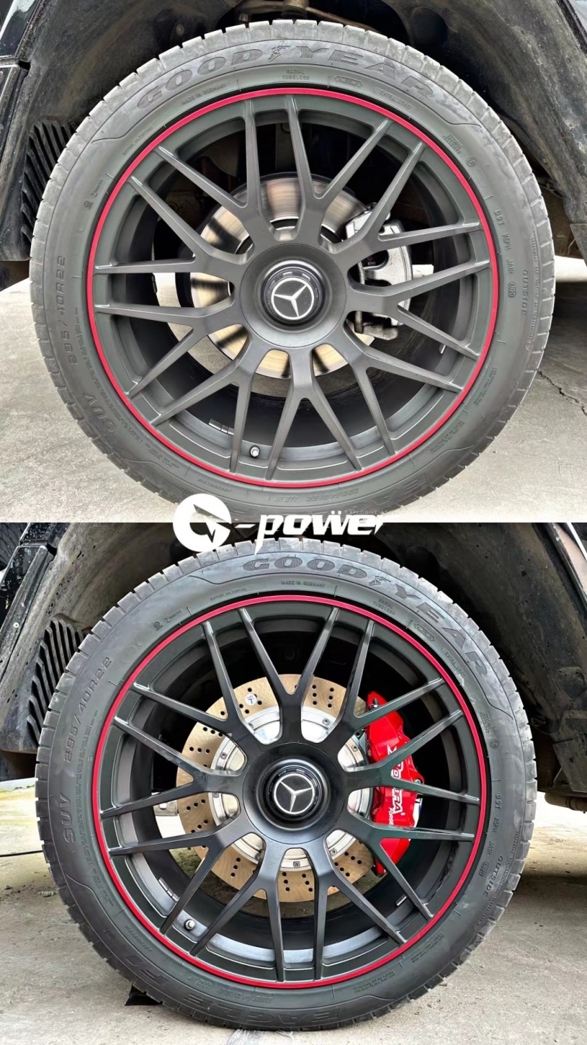 奔驰G350(W463-2)改装Rotora前6后4双卡钳刹车