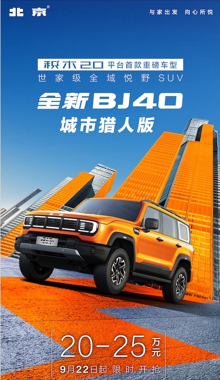 全新BJ40限时开启预订20-25万元，可享3000元直抵6000元