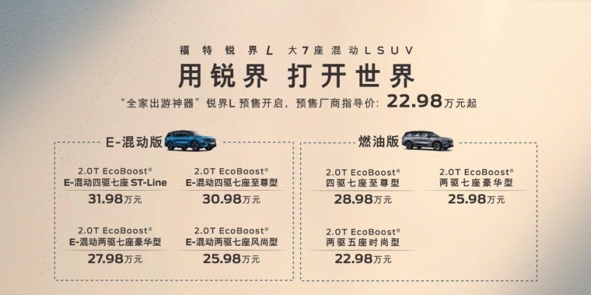 锐界L预售22.98万起,打赢汉兰达只是第一步,还要抢途观L市场