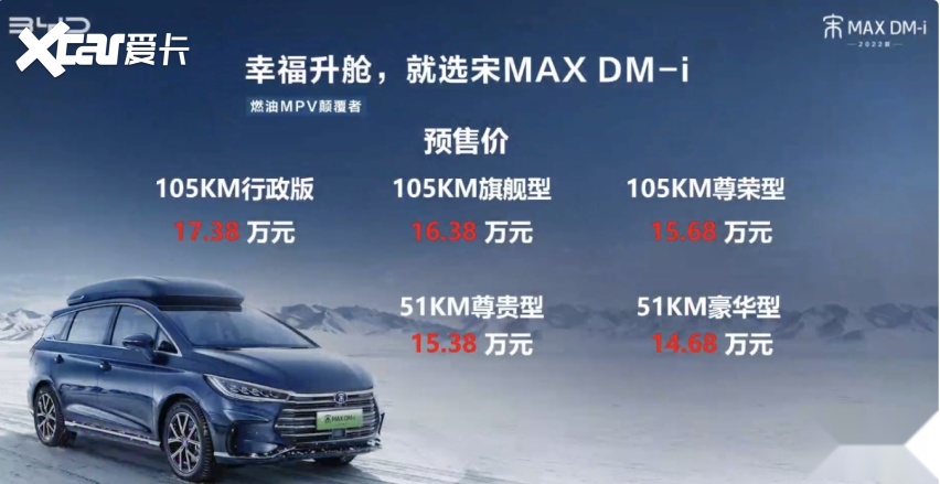 大7座MPV,比亚迪宋MAX DM-i预售14.68万起,百公里油耗4