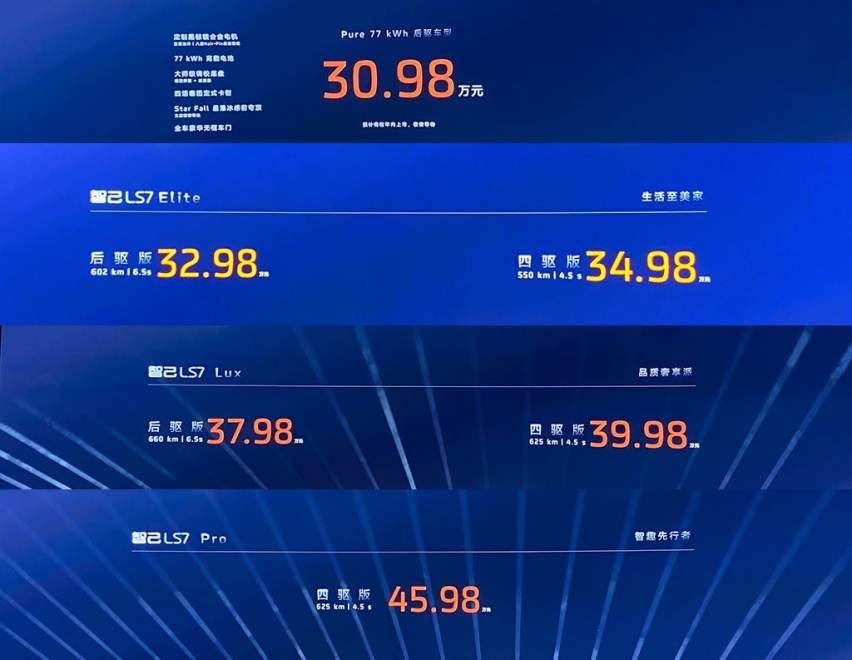 售价30.98万元起，智己LS7正式上市