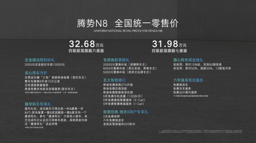 续航1030km 31.98万起 智能豪华全场景SUV腾势N8正式上市