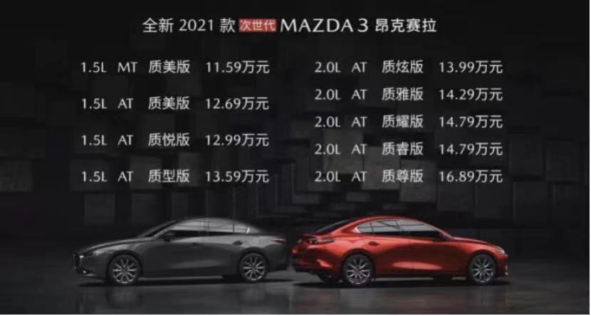 配置继续升级 2021款马自达3昂克赛拉上市