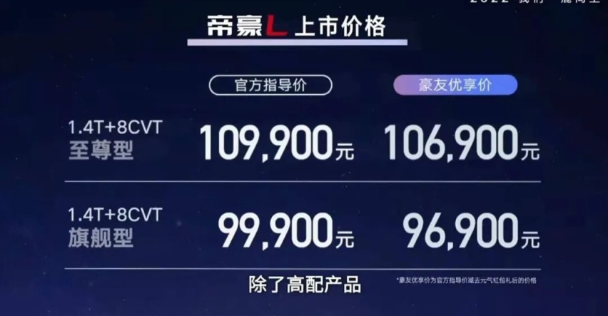 9.99万元起，帝豪L正式上市，未来还将推混动车型