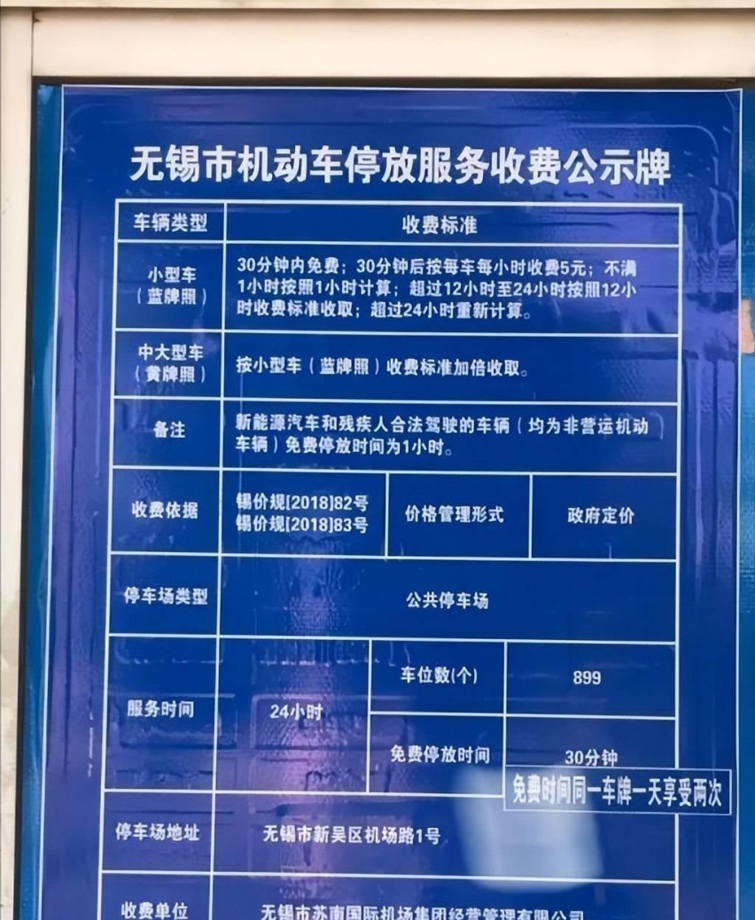 无锡硕放机场停车一天多少钱，硕放机场停车场收费标准2022