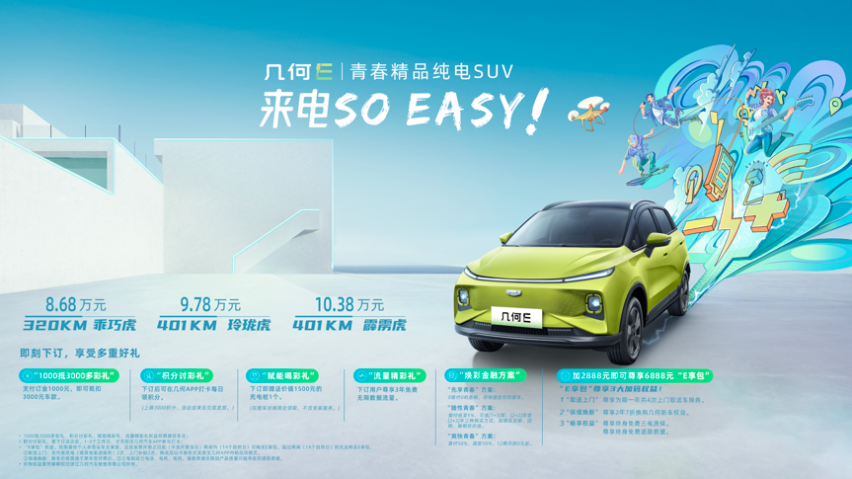 售价8.68万元起，几何E正式上市