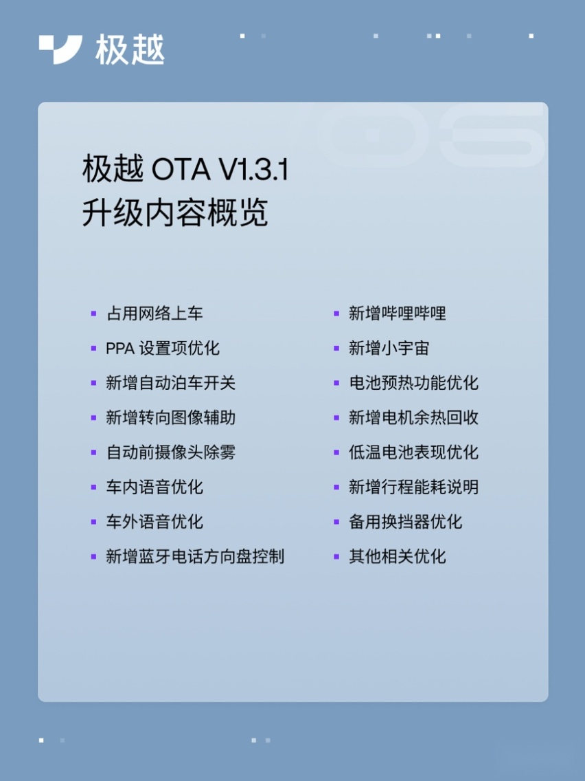 智能座舱娱乐提质扩容 极越01实现V1.3.1版本升级