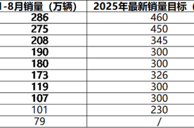 2025年中国车企最新销量目标完成率分化，新能源转型成关键变量