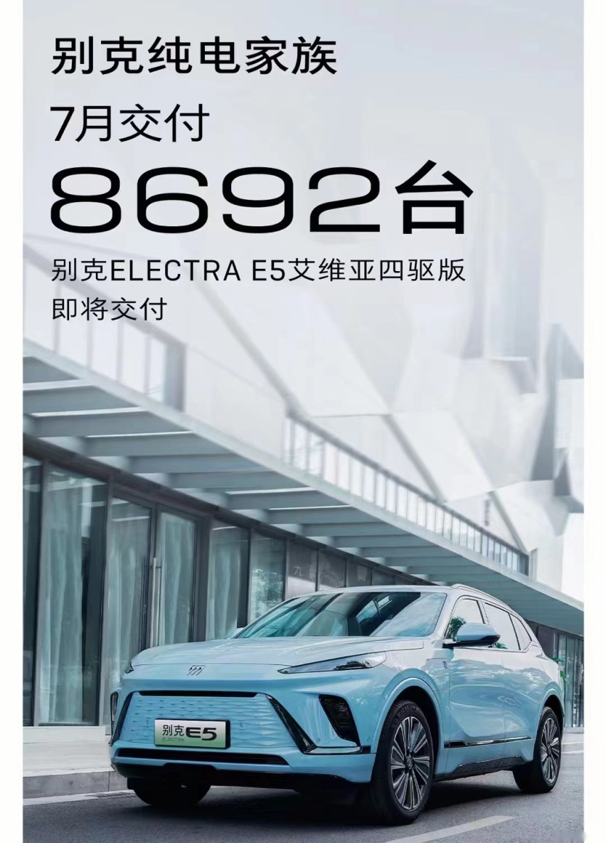 合资提速转型，别克7月交付电动车8692台，加入合资一线