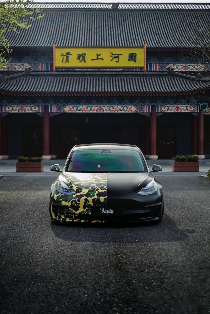 姿态风特斯拉Model 3，从迷彩战斗范变身成优雅绅士