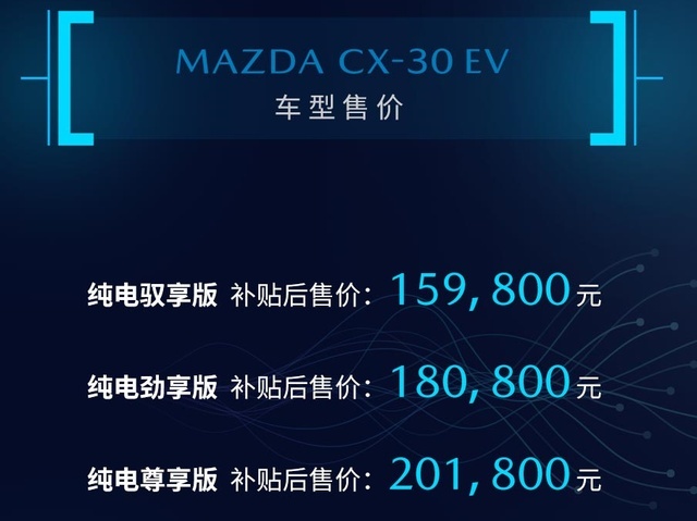 15.98万元起，218马力！马自达CX-30 EV正式上市