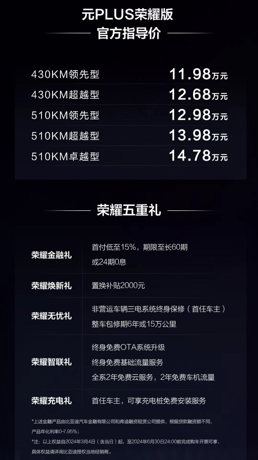 全球爆款推新！元PLUS荣耀版11.98万元起，太香了！