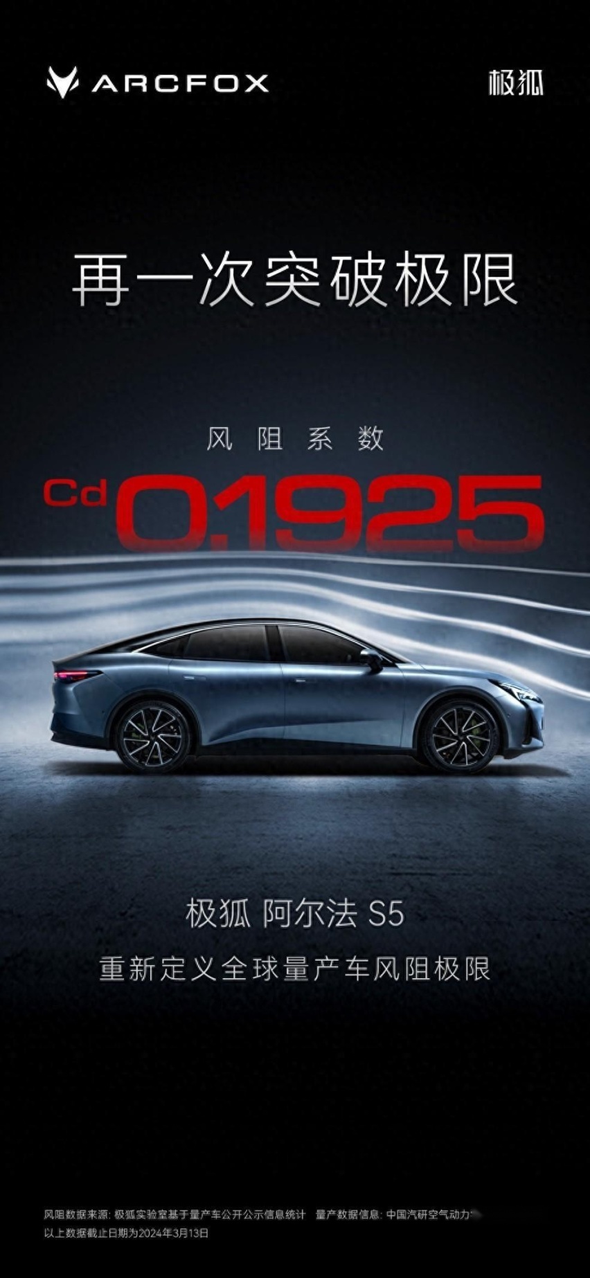 极狐阿尔法S5：全球首款风阻0.1925Cd的车型，价格或20万左右
