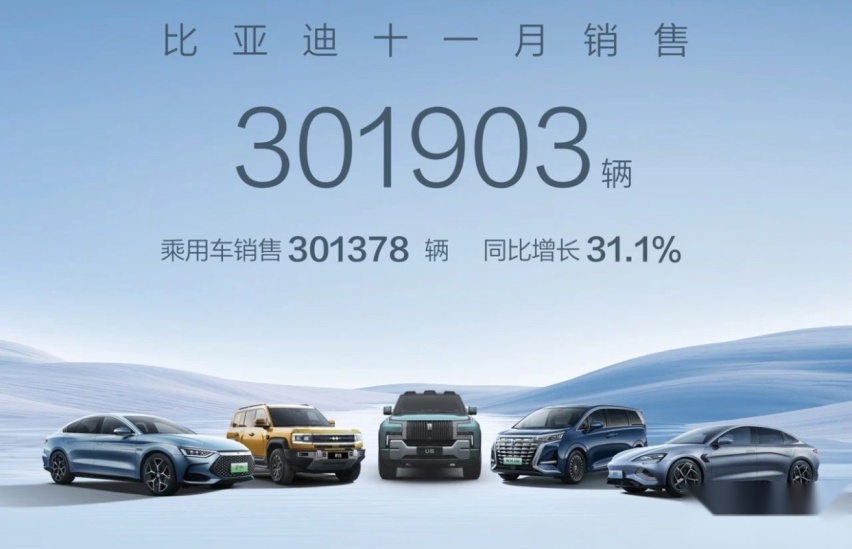 同比增长31.1%，比亚迪11月销量数据公布