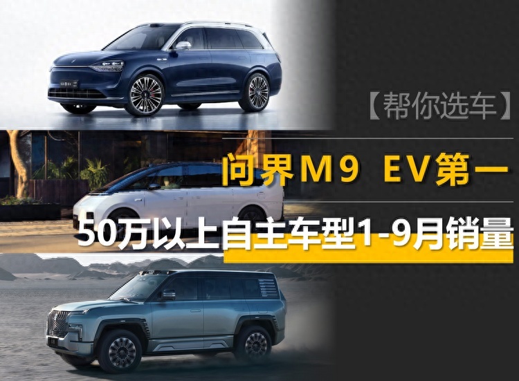 50万以上自主车型1-9月销量：问界M9 EV第1，仰望U9没有卖过昊