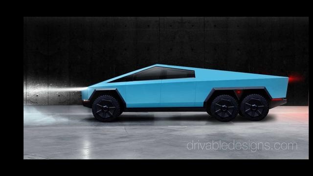 特斯拉Cyber​​truck皮卡6轮版渲染图欣赏
