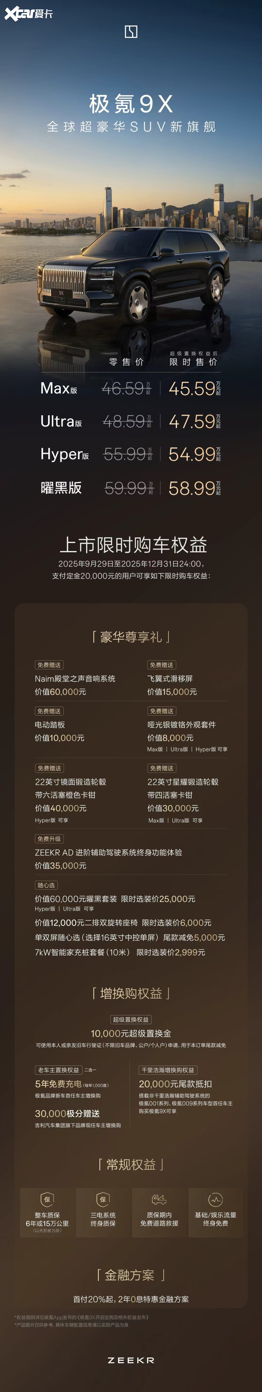 限时售价45.59万起，新一代豪华旗舰SUV极氪9X正式上市 |新车
