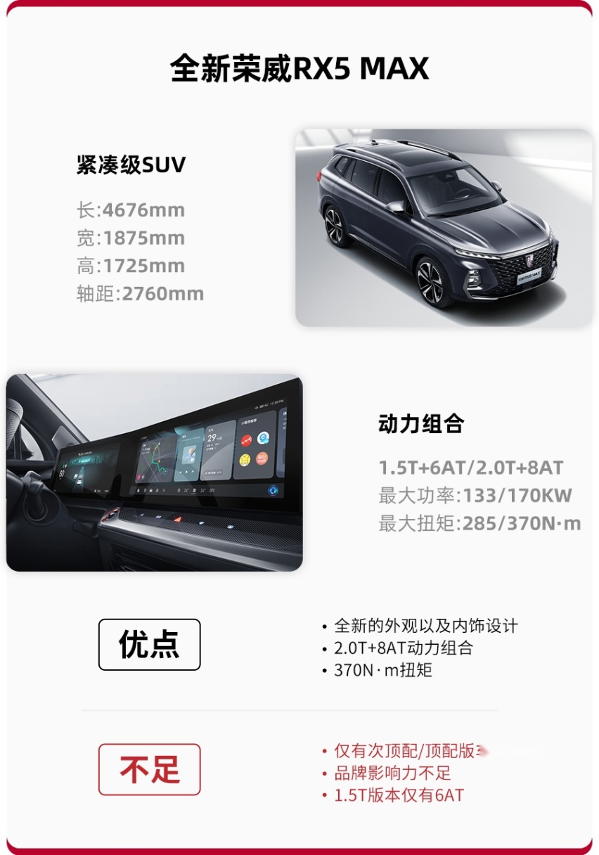 12.98万元起，2.0T+8AT动力可选，荣威RX5 MAX正式上市