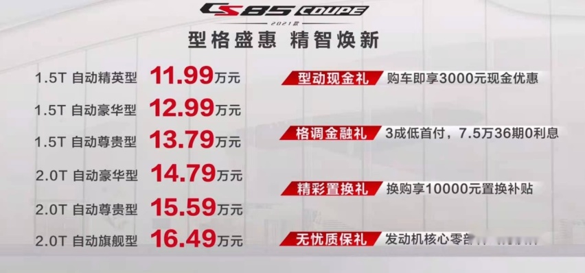 售11.99万起，2021款长安CS85 COUPE上市