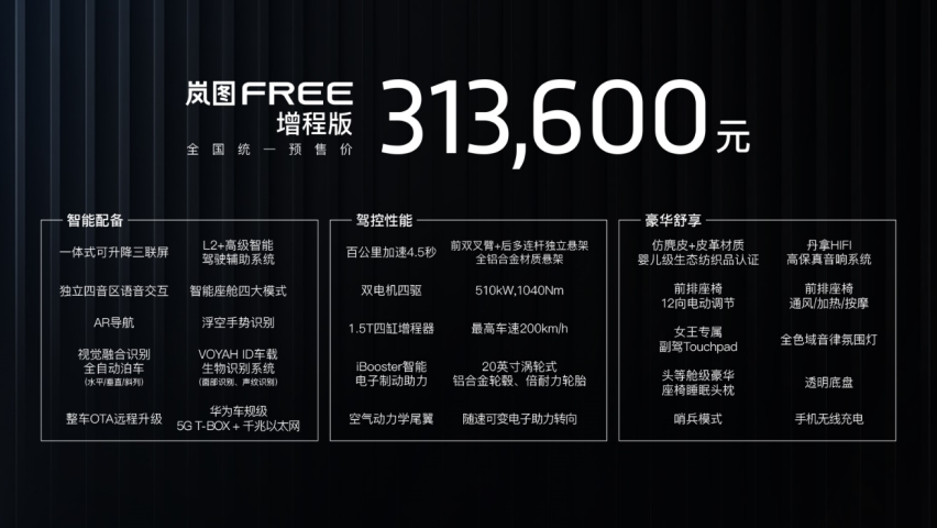 “性能级中大型智能电动SUV”岚图FREE正式开启预售