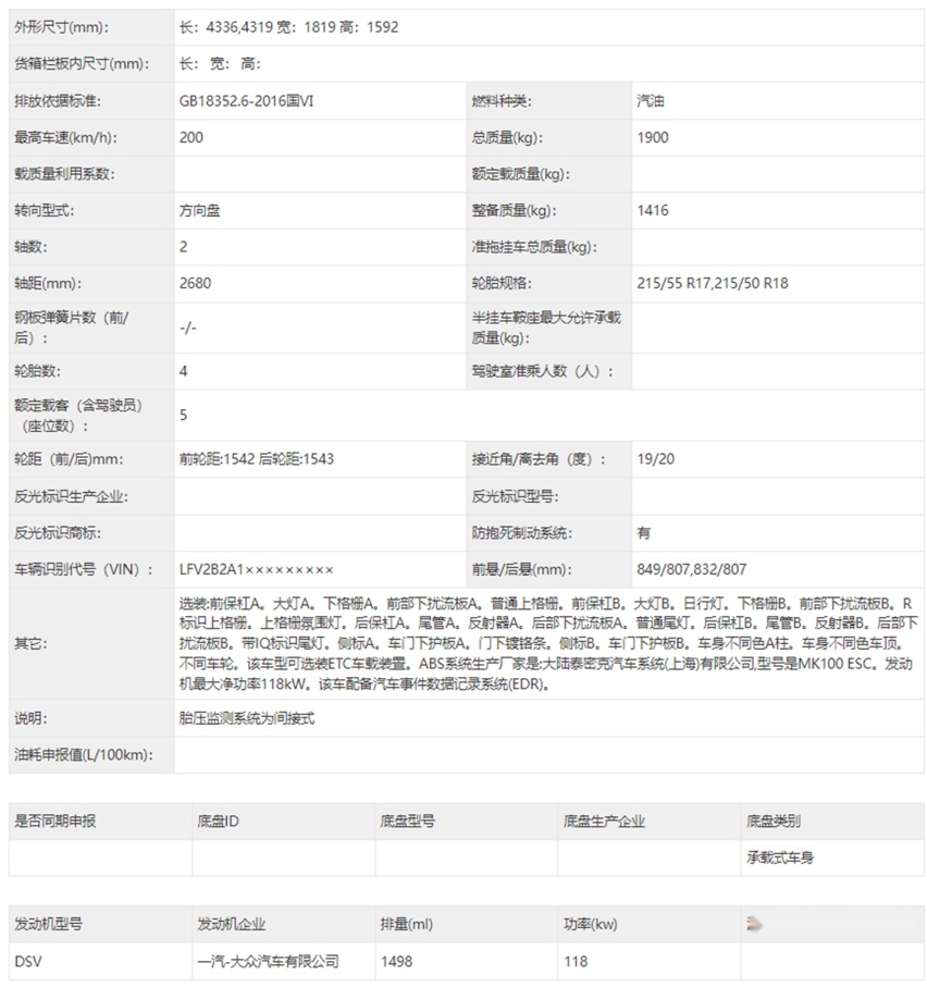 升级1.5T发动机 新款大众T-ROC探歌申报信息曝光 换装贯穿式尾灯