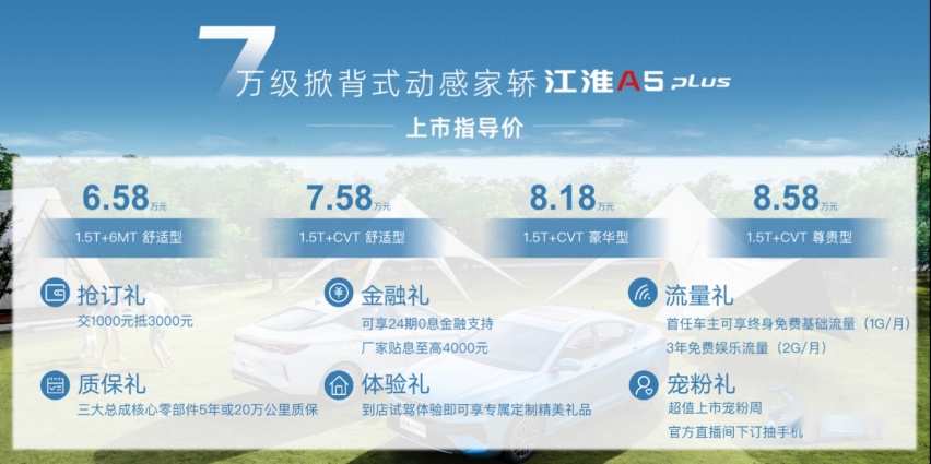 同级超高性价比 引领7万元级家轿市场，江淮A5 PLUS上市