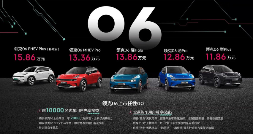 11.86万-15.86万元，领克06正式上市