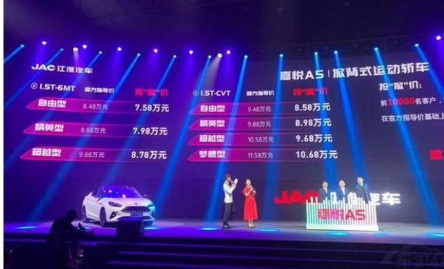 售价8.48万元起，江淮嘉悦A5上市，同级最大尺寸空间