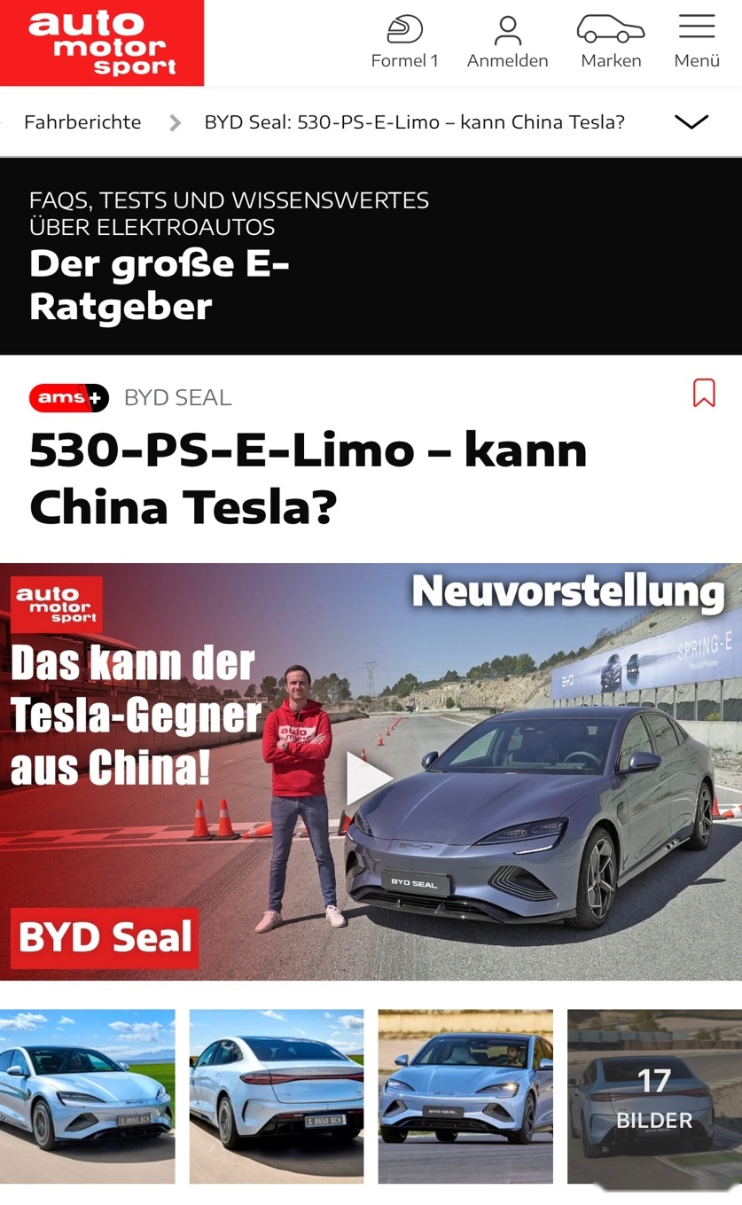 德国人实测比亚迪海豹，颜值比Model 3更有吸引力，动力性没骗人