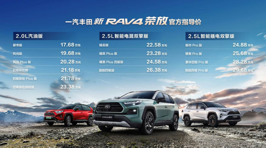 售价17.68万元起，燃油、混动、插混三种动力可选，新RAV4荣放上市