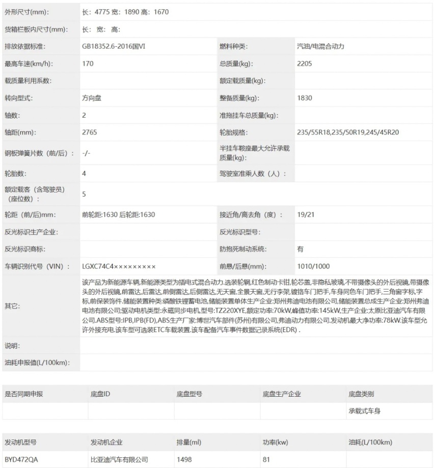 改名护卫舰05还是虚晃一枪？新款比亚迪宋PLUS DM-i申报信息曝光