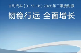 吉利汽车发布2025年三季度财报，营收、核心利润均大幅增长