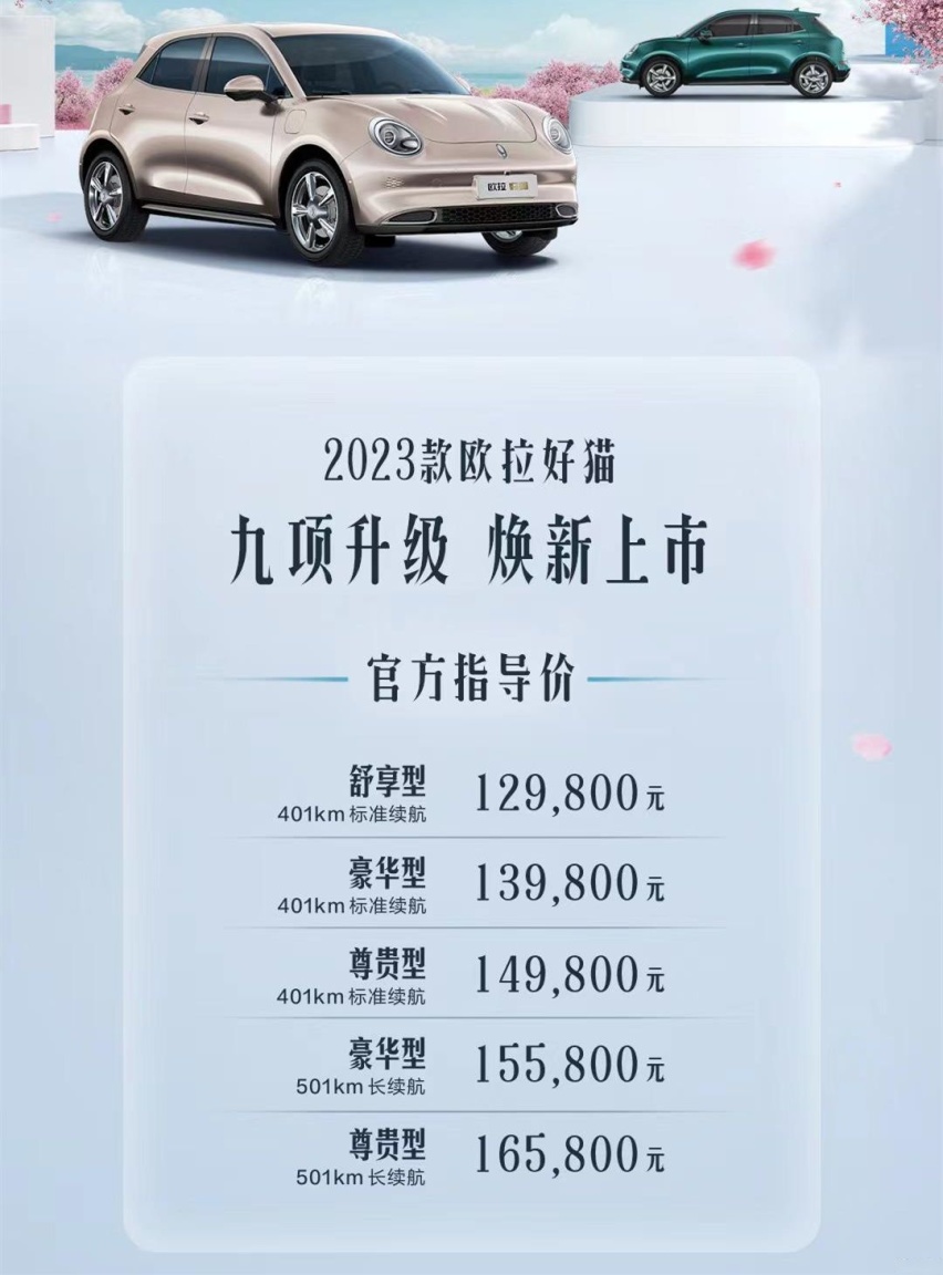 血拼销量？降价2000-5200元，2023款欧拉好猫上市