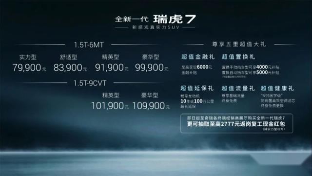 瑞虎7换代，新增1.6T Pro版，动力系统全面升级