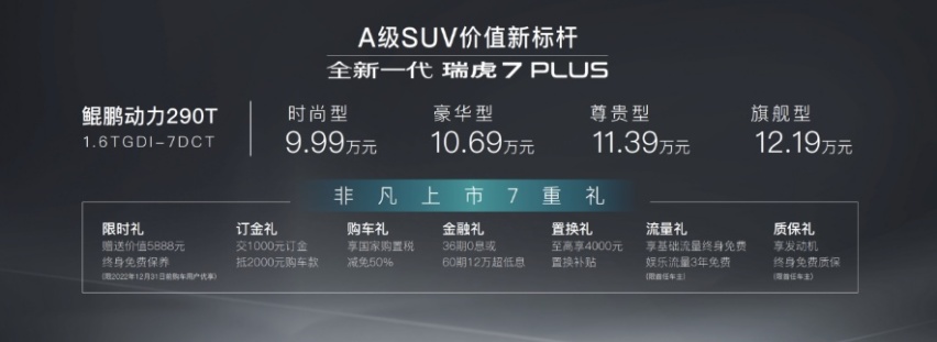 创造更多的“同级唯一”，全新一代瑞虎7 PLUS正式上市