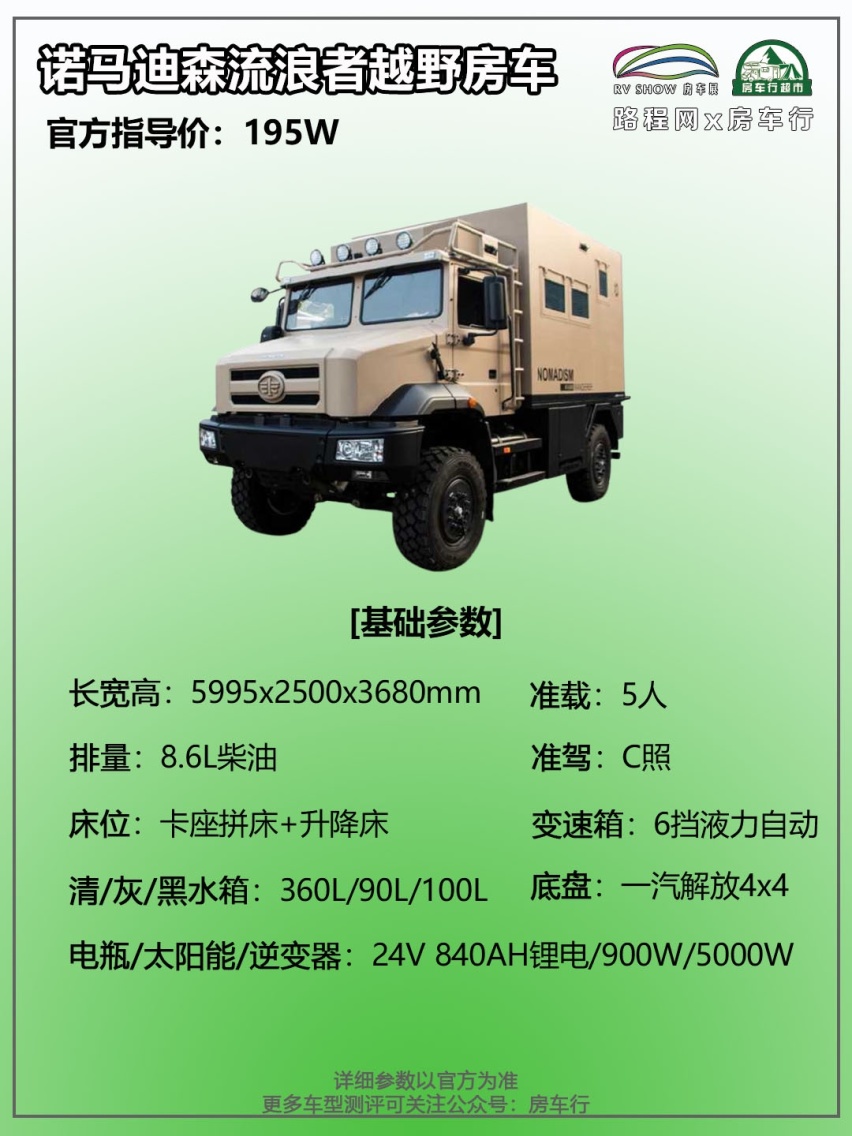 1.8南京房车展：一汽解放底盘，全时四驱，进口内饰，诺马迪森流浪者越野房车