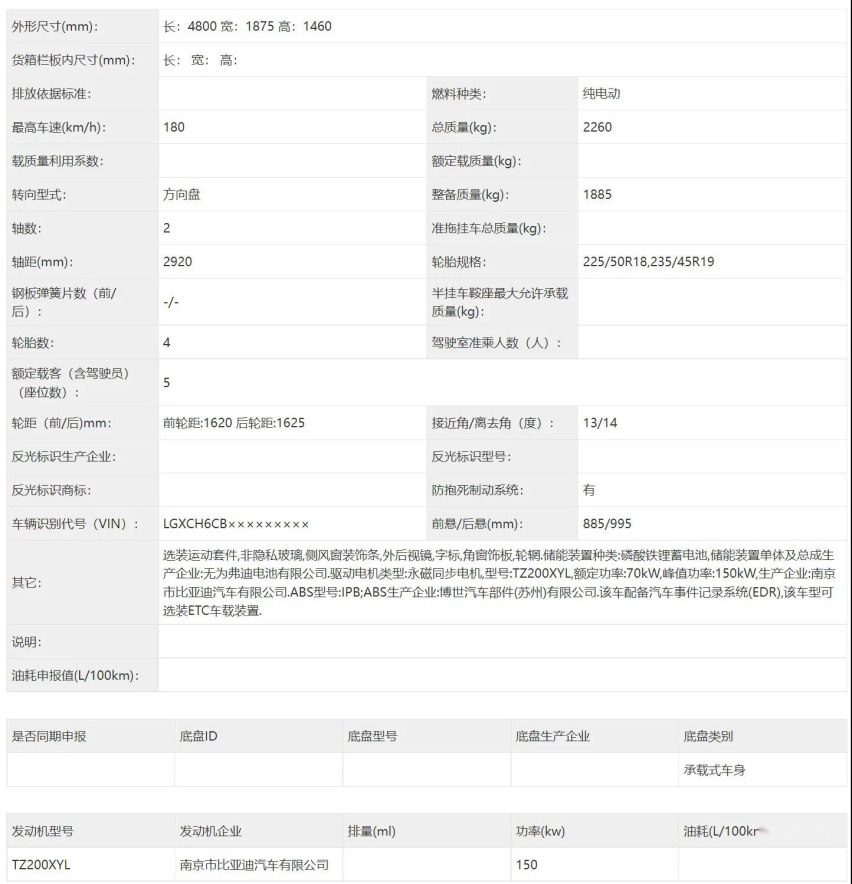 比亚迪海报申报信息曝光 3.8秒破百 配置很遗憾？