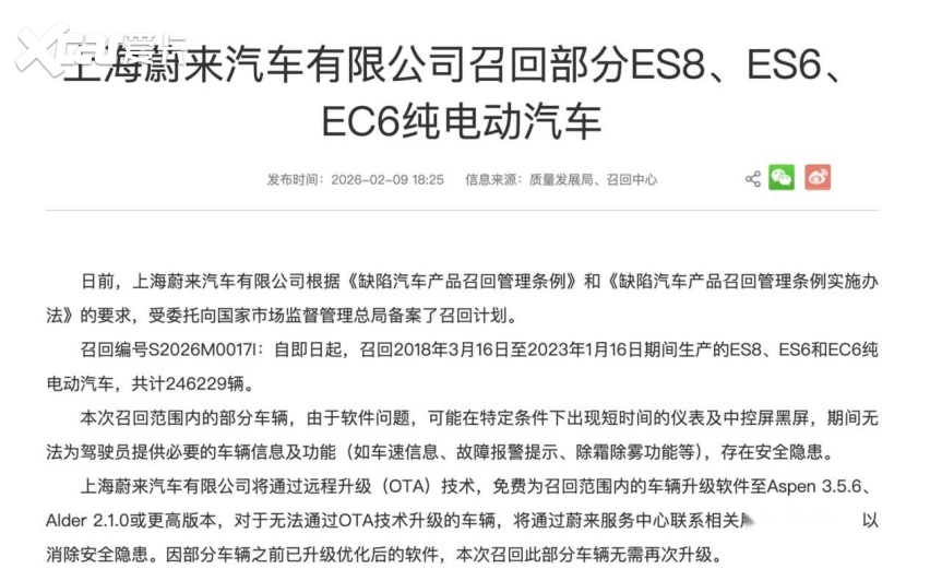 大规模召回超24万辆车,软件隐患引关注,蔚来盈利底气足了?