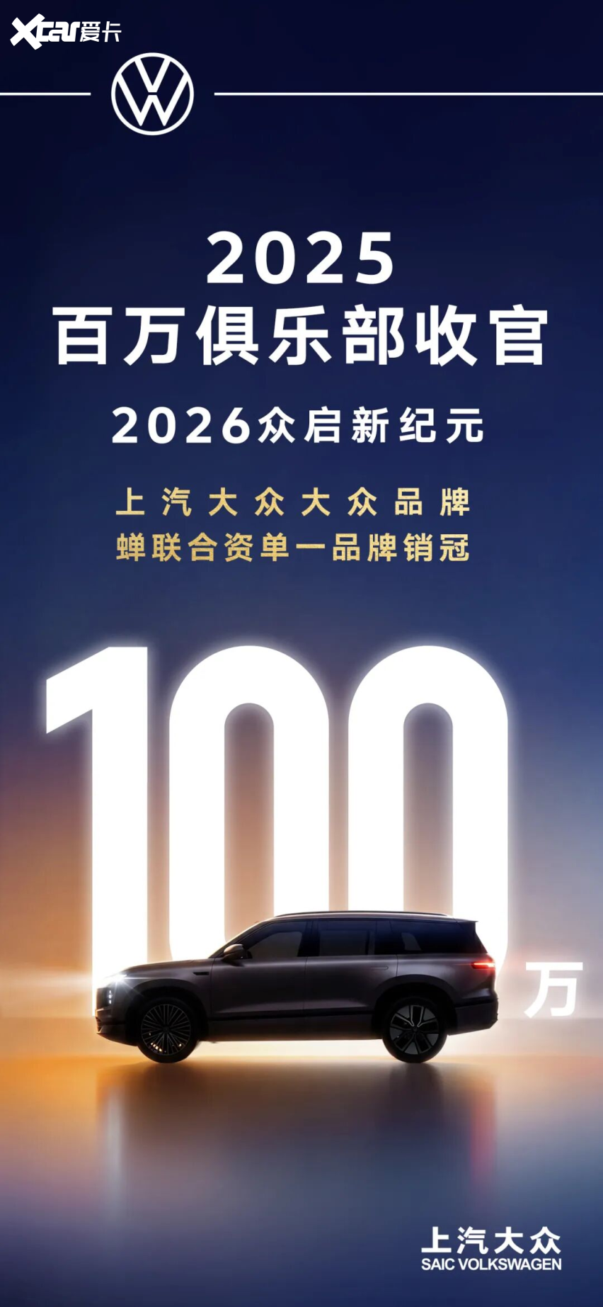 上汽大众：2025年终端销量106万辆，2026年强势开跑